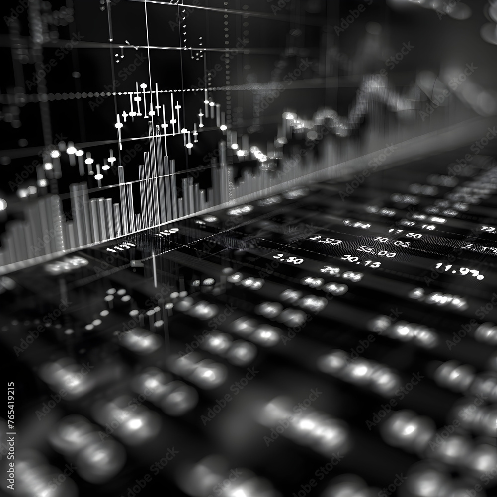Aufkleber a graph of stock prices is shown in black and white. the graph is filled with numbers and lines, and
