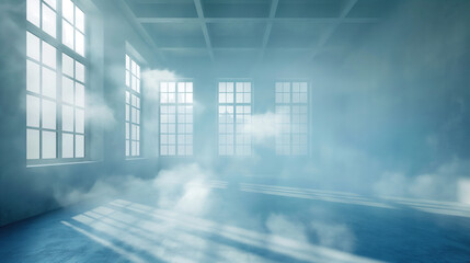 Attractive advertising background for presentation design, magazine covers, corporate identity, objects, products, people and company identities. The smoke in the room is illuminated by rays.
