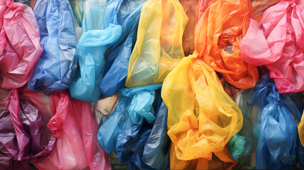 Colorful plastic packs and bottle mixed together. concept environmental pollution and plastic recycling