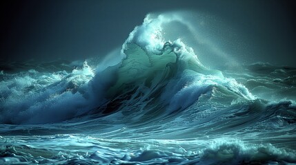 A massive wind wave crashes in the dark ocean under the night sky - Powered by Adobe