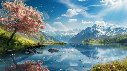 Beautiful lake in mountains landscape with cloudy sky award winning photography summer or spring season 