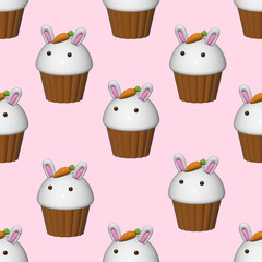 seamless pattern with bunny cupcakes