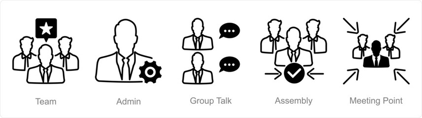 A set of 5 Meeting icons as team, admin, group talk