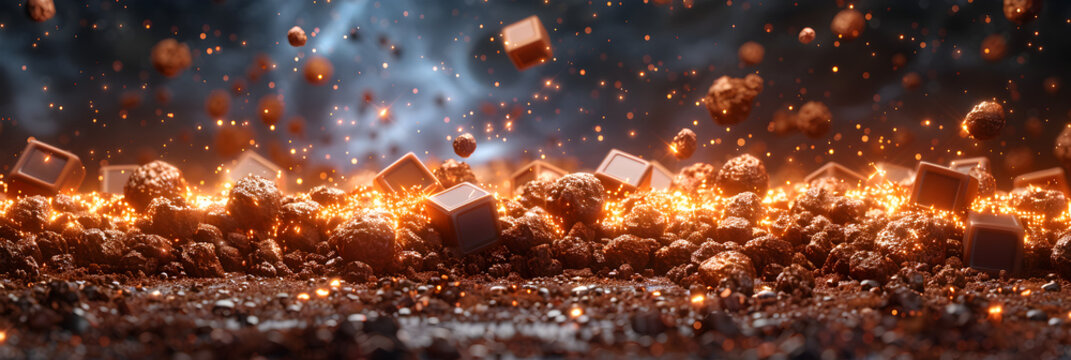 Chocolate and Caramel Asteroids Falling Through 3d image
