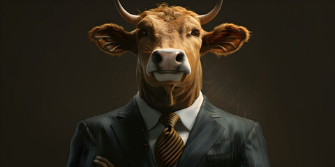 A cow with a tie on its head and a shirt with a tie. Bullman Images