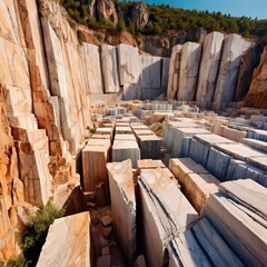 Open air quarry mine with cut rocks for mining and construction - obrazy, fototapety, plakaty