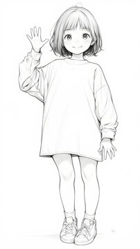 Standing full body figure character line drawing child