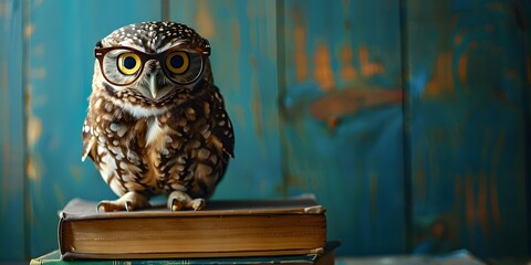 Wise Owl Perched on Pile of Books,Symbol of Education and Knowledge