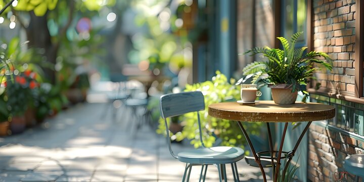This idyllic cafe patio setting invites visitors to sip their coffee or tea while soaking in the warm spring sun