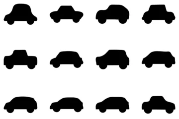Tuinposter Simple cute car doodle icon set. Vector automotive vehicle in flat style © Gifa_Art