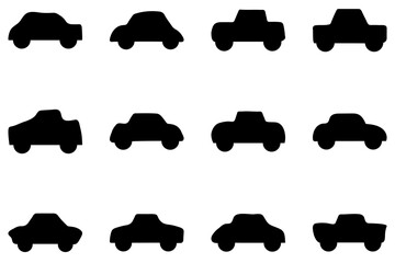 Simple cute car doodle icon set. Vector automotive vehicle in flat style - obrazy, fototapety, plakaty