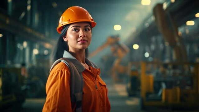Indian female engineer at warehouse or construction site