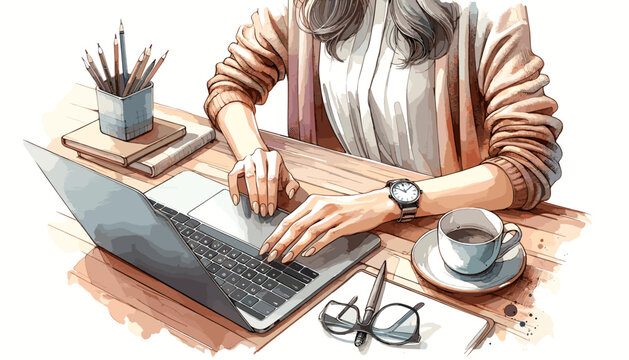 Concept of the image of a person working on a computer.
Vector illustration.