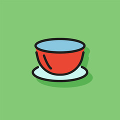 Line icon of bowl on plate. Breakfast, meal, piala. Food concept. Can be used for topics like dishware, kitchenware, service