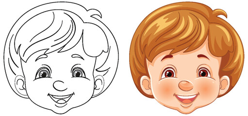 Vector illustration of a child's face, colored and line art.