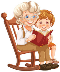Elderly woman and child enjoying a book together