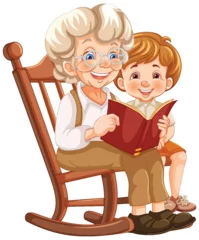 Fotobehang Elderly woman and child enjoying a book together © GraphicsRF