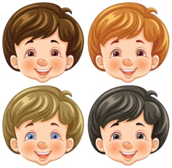 Deurstickers Four cheerful cartoon kids with different hairstyles © GraphicsRF