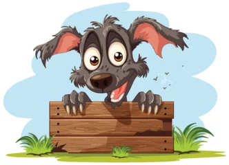 Poster Cartoon dog with big ears behind a fence. © GraphicsRF