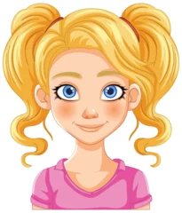 Rolgordijnen Bright-eyed girl with blonde pigtails smiling © GraphicsRF