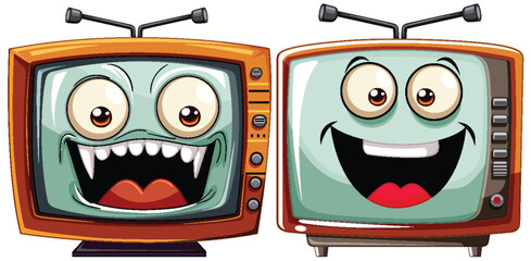Two animated TVs showing contrasting emotions.