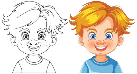 Color and line art of a happy young boy