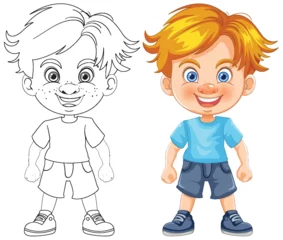 Deurstickers Vector illustration of a boy, colored and line art © GraphicsRF