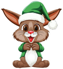 Cute rabbit dressed as an elf for Christmas.