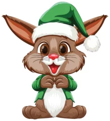 Photo sur Aluminium Enfants Cute rabbit dressed as an elf for Christmas.
