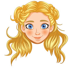 Illustration of a young girl with blue eyes and blonde hair.