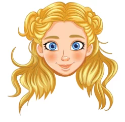 Selbstklebende Fototapete Kinder Illustration of a young girl with blue eyes and blonde hair.