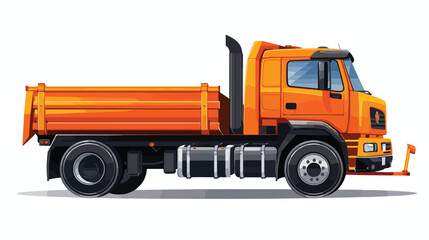 Construction orange truck side view isolated on white background