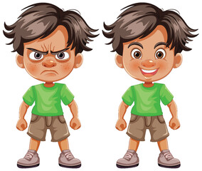 Vector illustration of boy showing different emotions