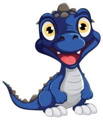 Foto op Canvas Adorable blue dinosaur illustration with a big smile © GraphicsRF