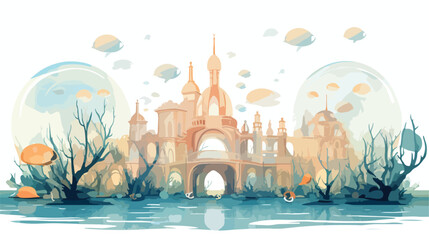 An underwater city with glass domes - obrazy, fototapety, plakaty