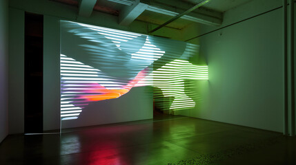 Design space. Technological progress and abstractions of the future. Volumetric projection of visual dynamic effects from smooth spreading lines. Exhibition object, digital work of art.