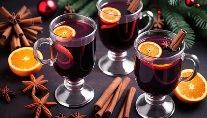 Mulled wine. Festive Christmas background