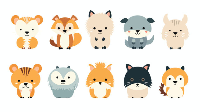 Cute animals design flat vector isolated on white background