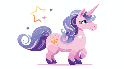 Obraz na płótnie Canvas Cute beautiful magic unicorn with horn and shiny 