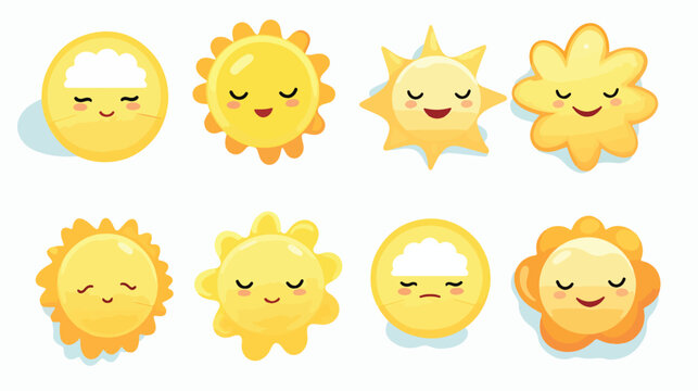 Cute glowing sun and smiling cloud characters 