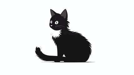 Cute little kitten cat silhouette black and white background  