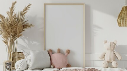 Mock up frame in cozy kids room interior background  3D rendering., generative AI