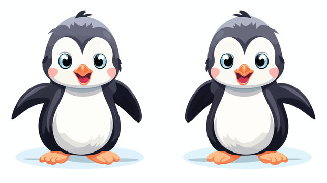 Cute penguin baby with both hands up flat vector 