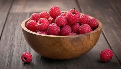 Raspberry in wooden bowl