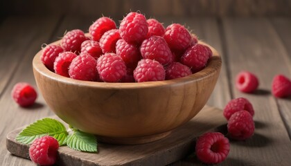Raspberry in wooden bowl