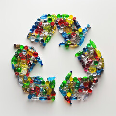  Recycling Awareness Concept with Colorful Bottle Caps Forming Recycle Symbol