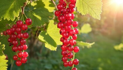 Red currants in the garden on sunny background