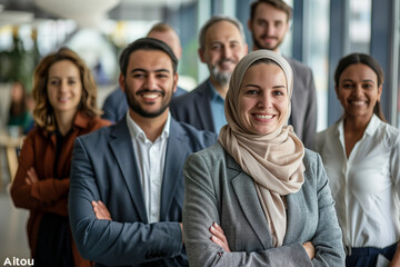 Fototapeta na wymiar Group portrait of multi-ethnic team members at the office. Diversity business concept.