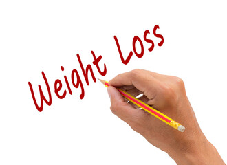 Hand writing Weight Loss word with pencil