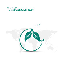 World TB Day, World Tuberculosis day, Leaf and lungs vector illustration.
